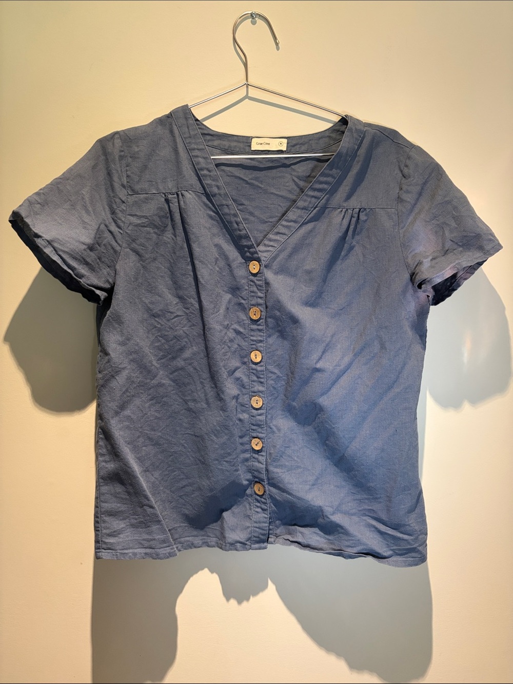 Casual Button-Front Blue Women's Top